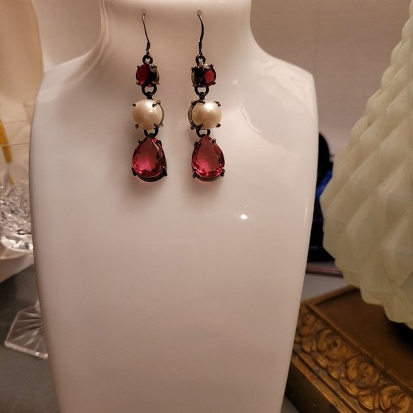 Faux PINK TOURMALINE & FRESHWATER PEARL HANDCRAFTED Sterling EARRINGS - Picture 9 of 10